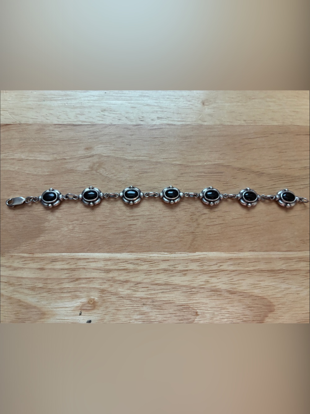 Sterling Silver Black Onyx Floral Link Bracelet